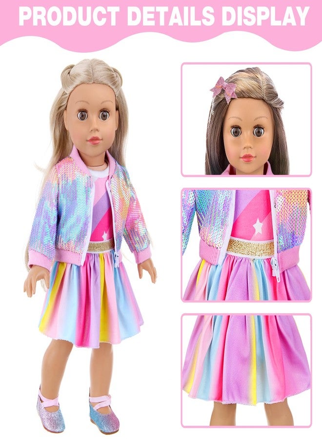 UNICORN ELEMENT American 18 Inch Doll Makeup Accessories and Clothes,Sequin Backpack Set for 18" Dolls Include Skirt Bracelet Hair Clip Phone and Makeup Sets（No Doll and Shoes - Image 3